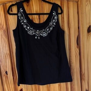 Roaman's Black Tank Top with Silver Embellishments